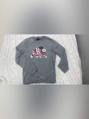 Tommy Hilfiger Gray Crewneck Sweater with Red & White Bear Motif
